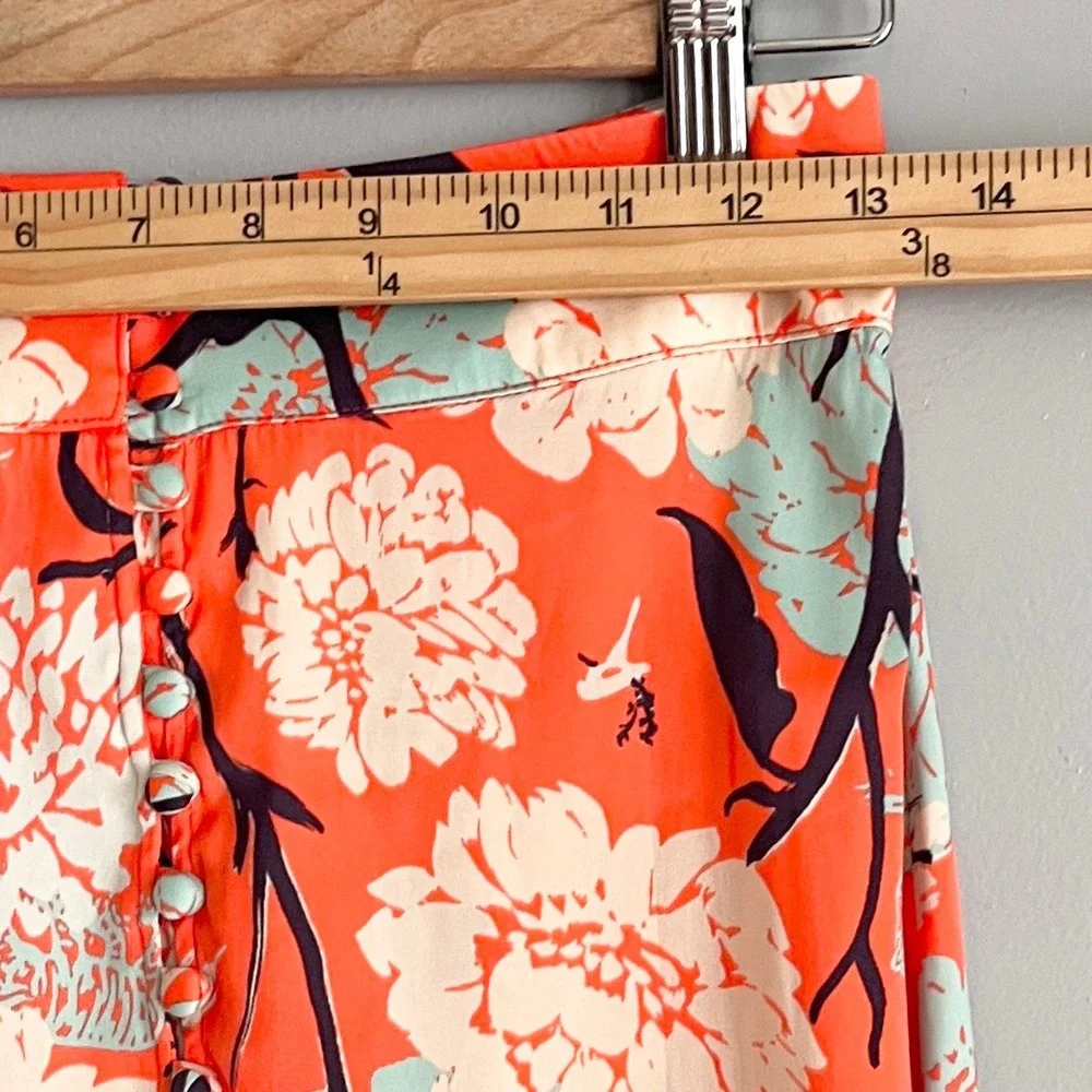 Free People‎ Sammy Button Down Maxi Skirt Orange White Front Slit Size 2
